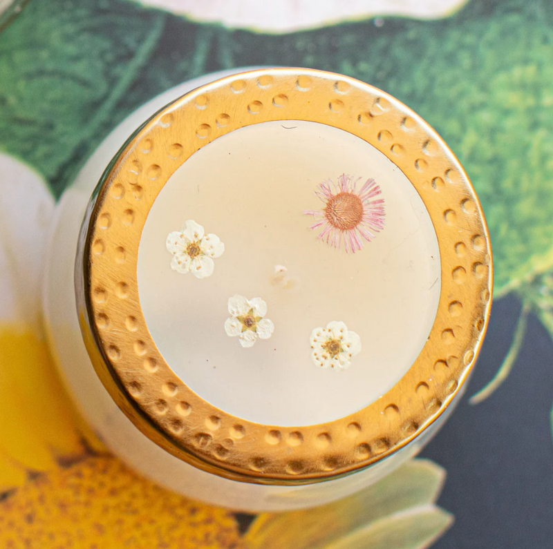 Apricot Rose Small Pressed Floral Candle