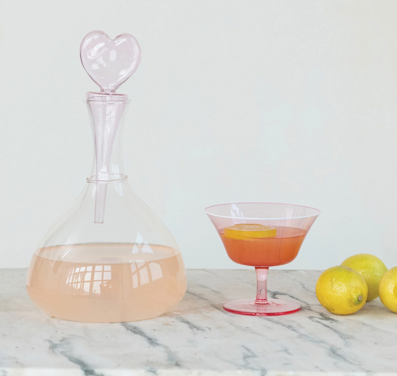Glass Decanter with Hand-Blown Heart Shaped Stopper
