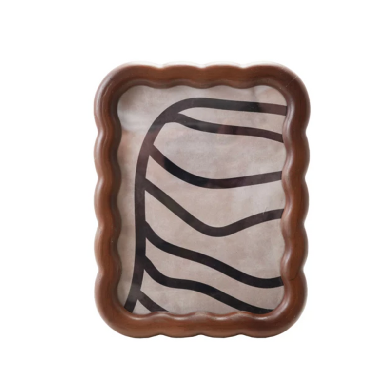 Rubberwood Scalloped Photo Frame | Dark Wood