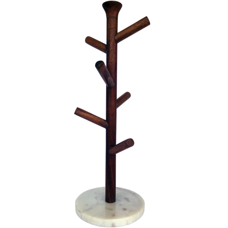 Mango Wood & Marble Mug Rack