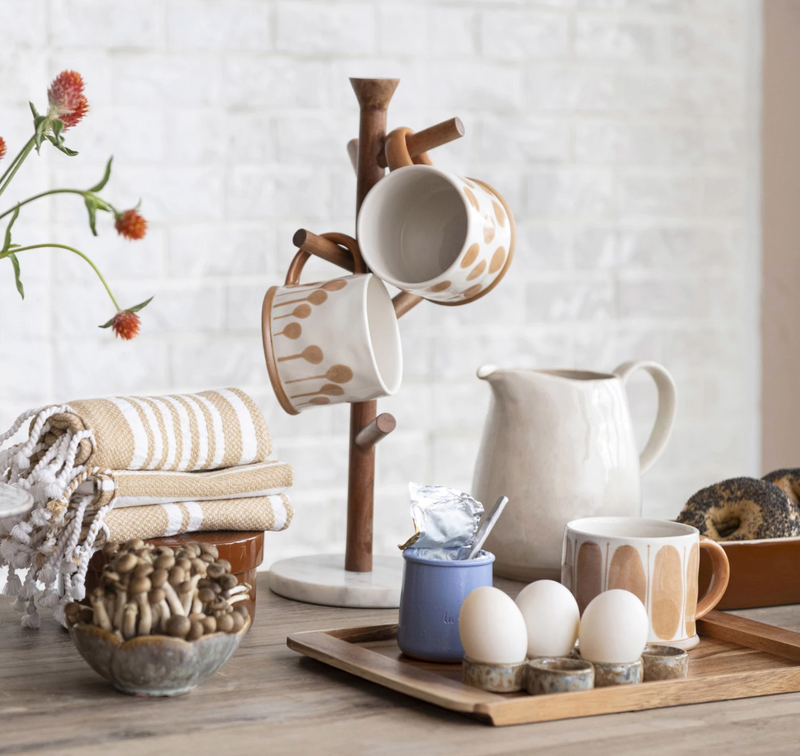 Mango Wood & Marble Mug Rack