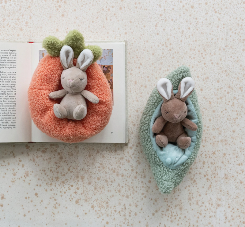 Plush Animal with Carrot/Pod Shaped Bed