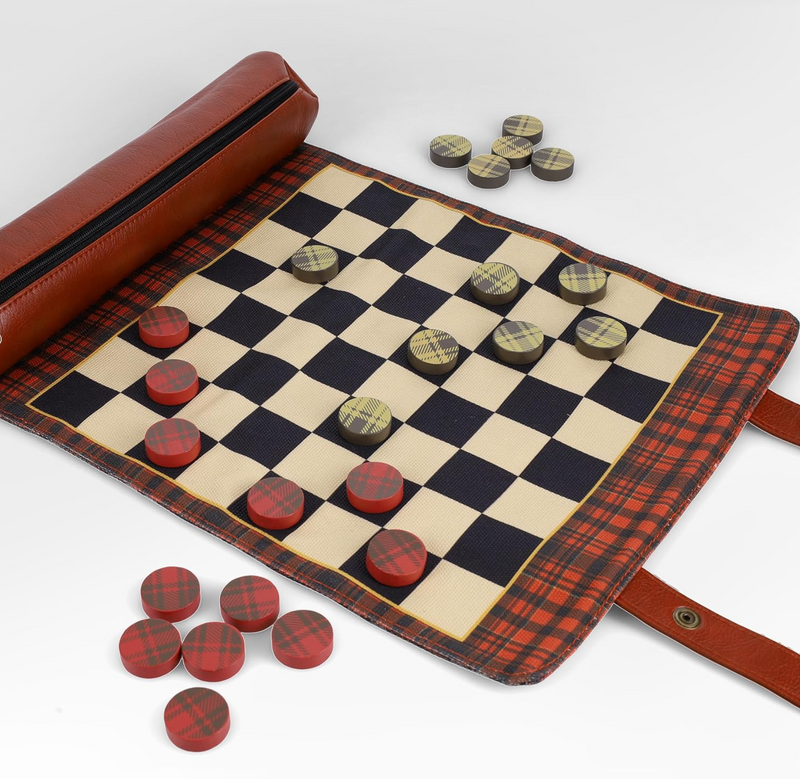 Pendleton Red Black Check Pattern Chess & Checkers | Travel-Ready Roll-Up Game