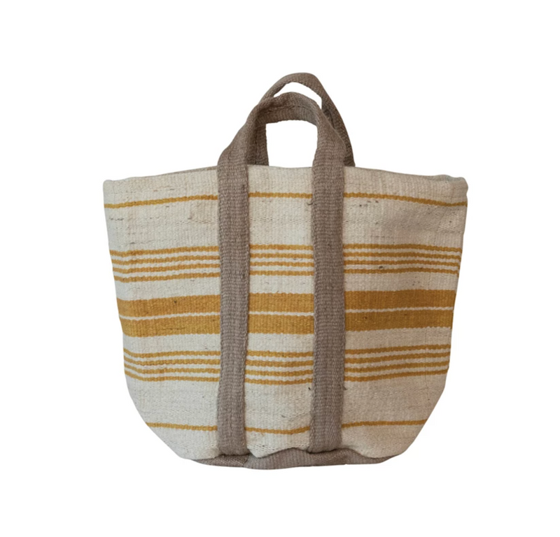 Jute & Cotton Tote Bag w/ Stripes & Handles