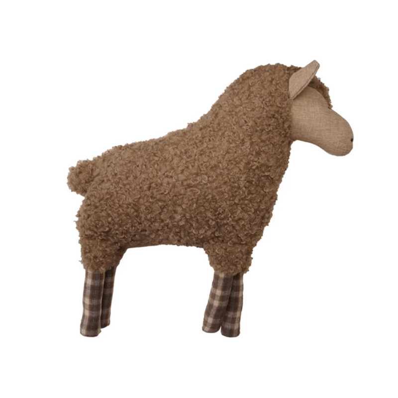 Faux Sherpa Sheep Shaped Pillow with Plaid Pattern