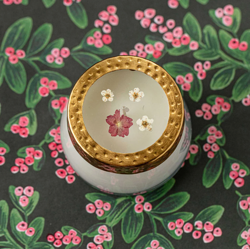 Pressed Floral Candle | Winterberry Frost | Small