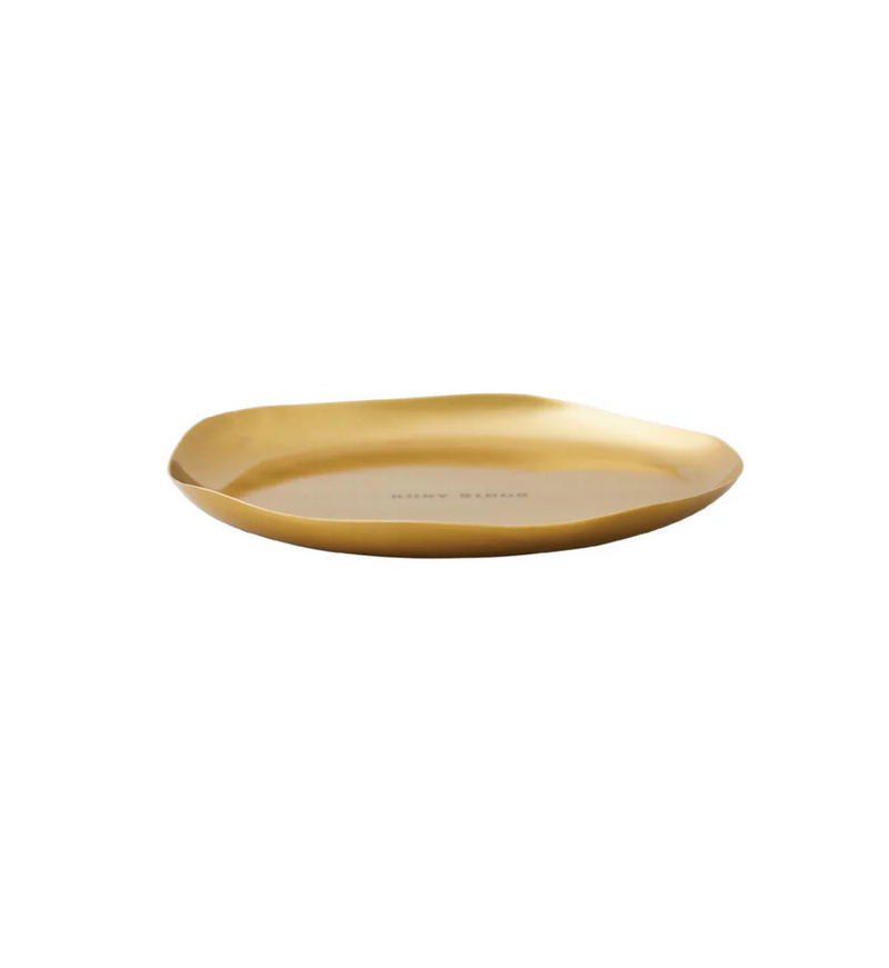Large Gold Candle Plate with Rosy Rings Etched