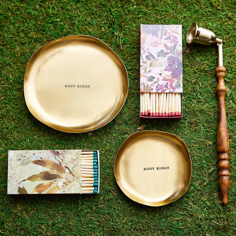 Large Gold Candle Plate with Rosy Rings Etched