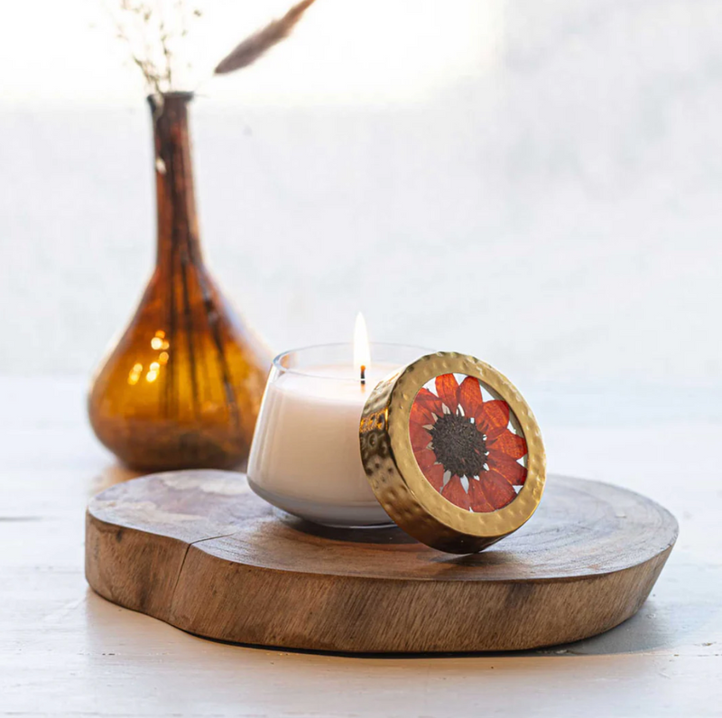 Harvest Pumpkin Pressed Floral Candle | Small