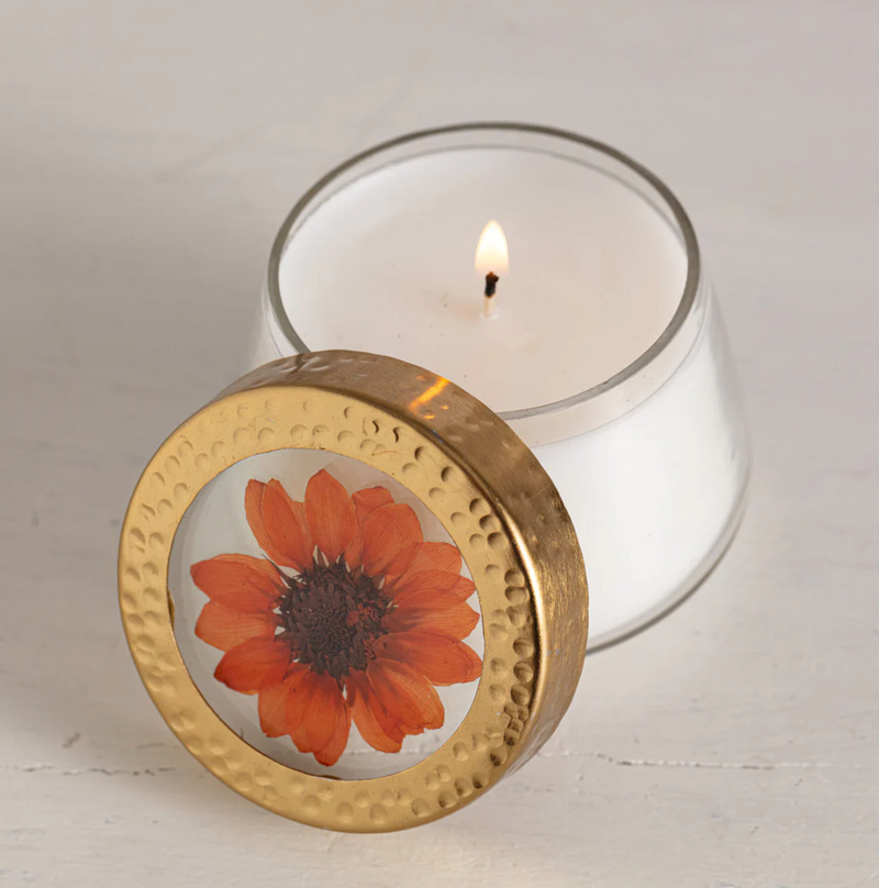 Harvest Pumpkin Pressed Floral Candle | Small