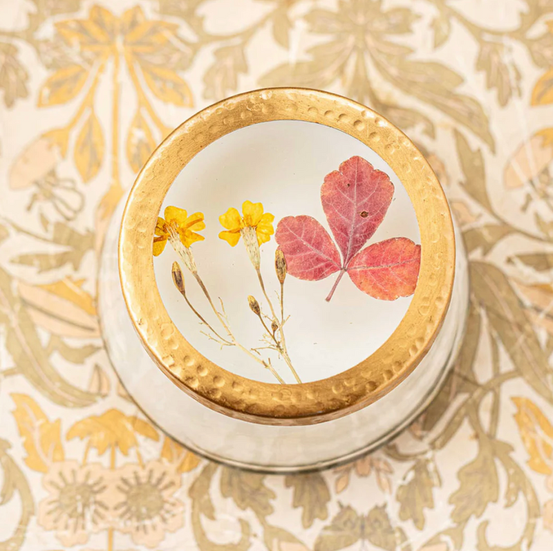 Harvest Pumpkin Pressed Floral Candle | Medium