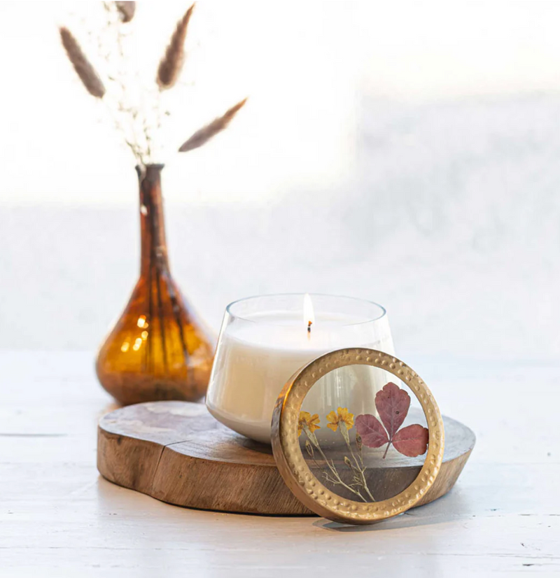 Harvest Pumpkin Pressed Floral Candle | Medium
