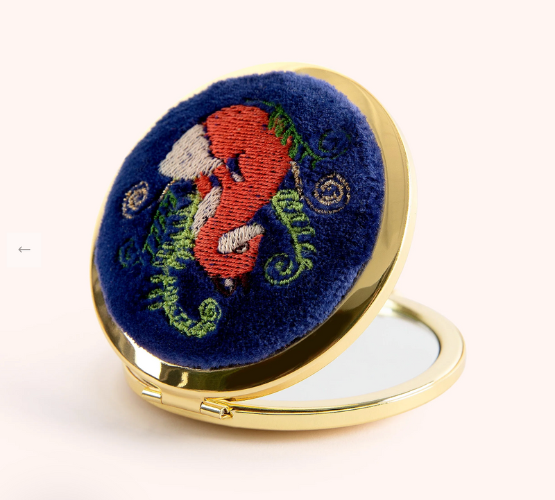 Embroidered Compact Mirror - Elegant Fox