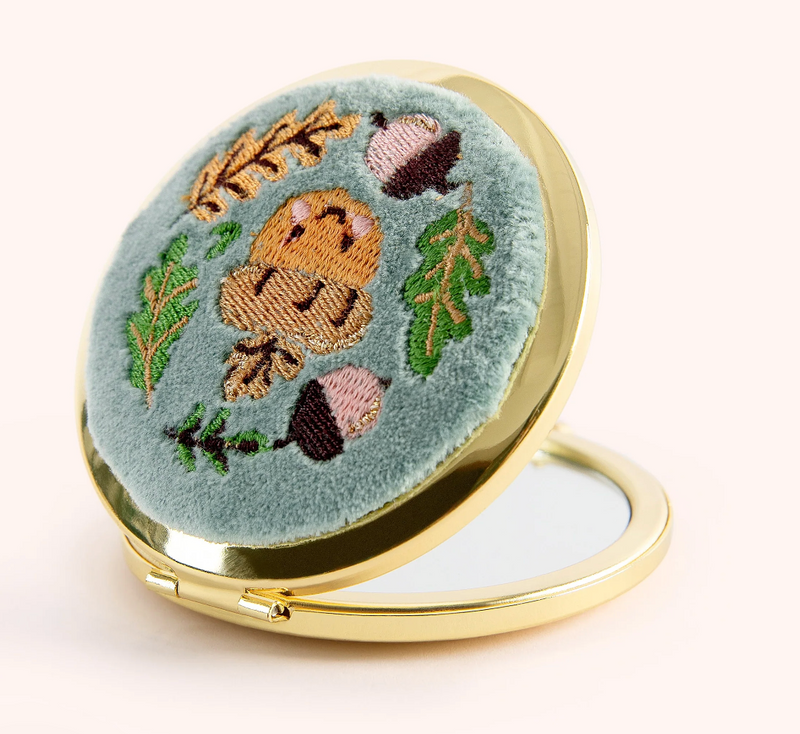 Embroidered Compact Mirror - Happy Acorn