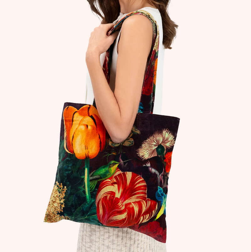 Powder Opulant Florals in Chocolate Velvet Tote Bag
