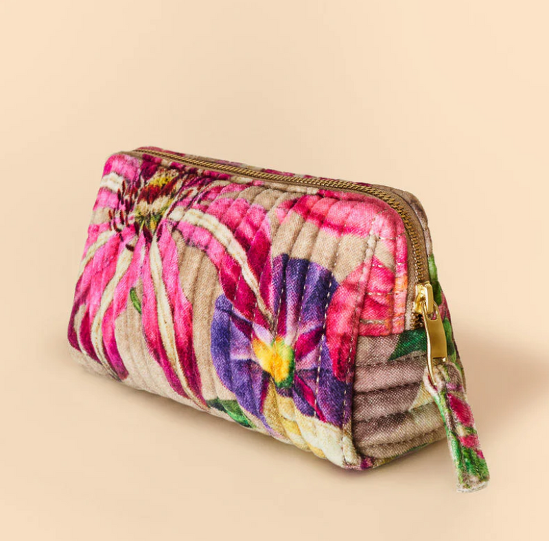 Powder Botanicals Quilted Printed Velvet Vanity Bag