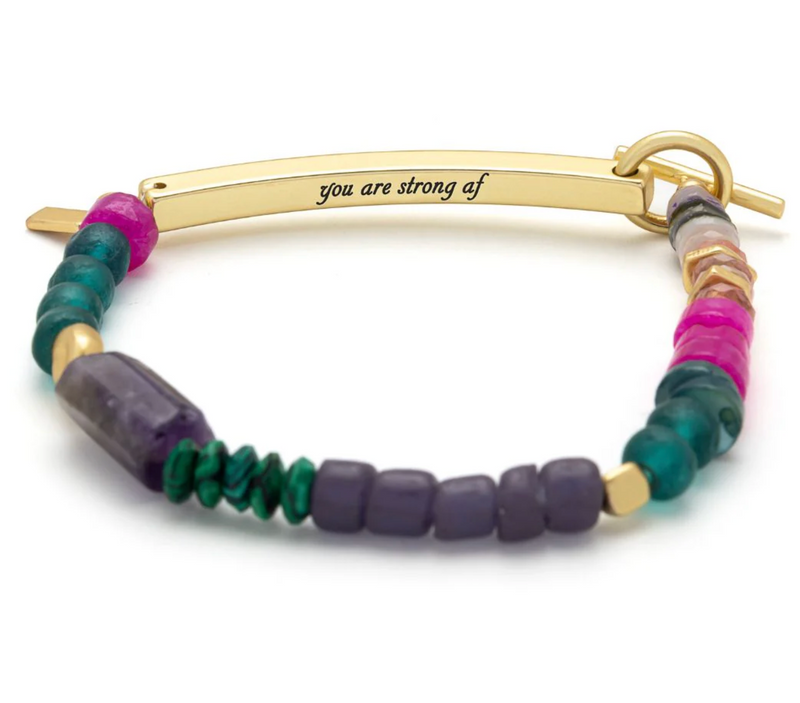 Hidden Message Bracelet - Strong AF/Amethyst/Gold