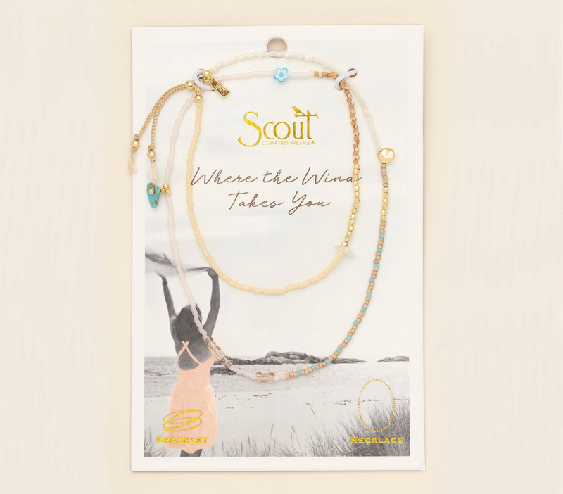 Mixed Media Wrap Bracelet/Necklace - Tranquility/Turquoise/Gold