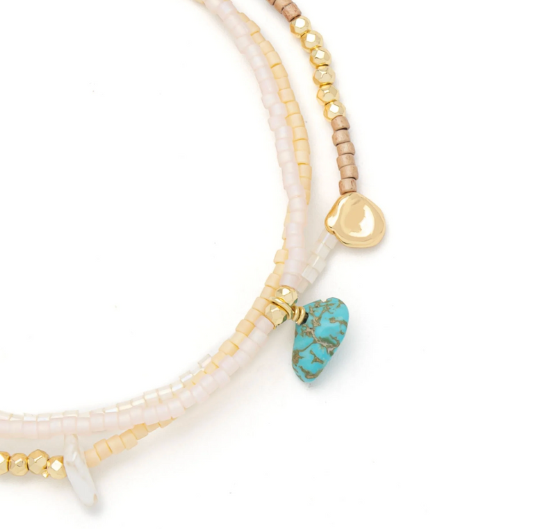 Mixed Media Wrap Bracelet/Necklace - Tranquility/Turquoise/Gold