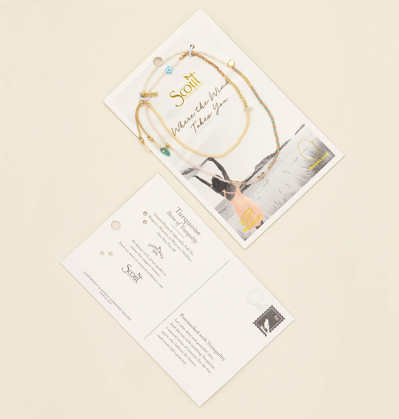 Mixed Media Wrap Bracelet/Necklace - Tranquility/Turquoise/Gold