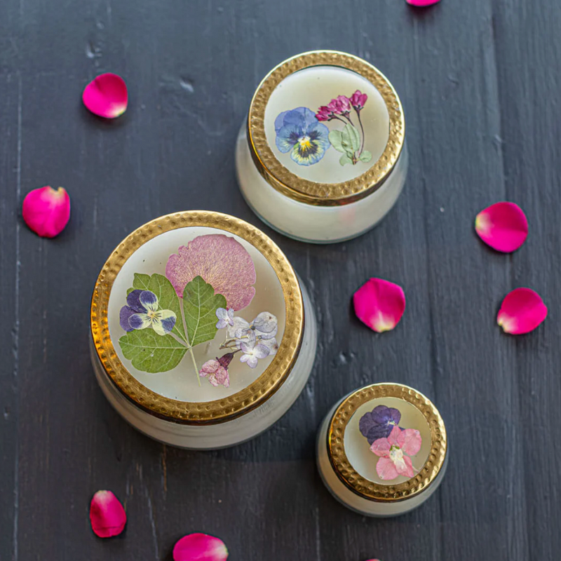 Petite Pressed Floral Candle | Blushing Rosewood