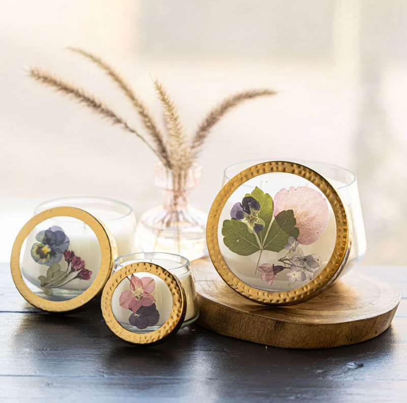 Petite Pressed Floral Candle | Blushing Rosewood
