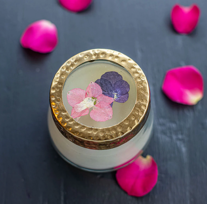 Petite Pressed Floral Candle | Blushing Rosewood