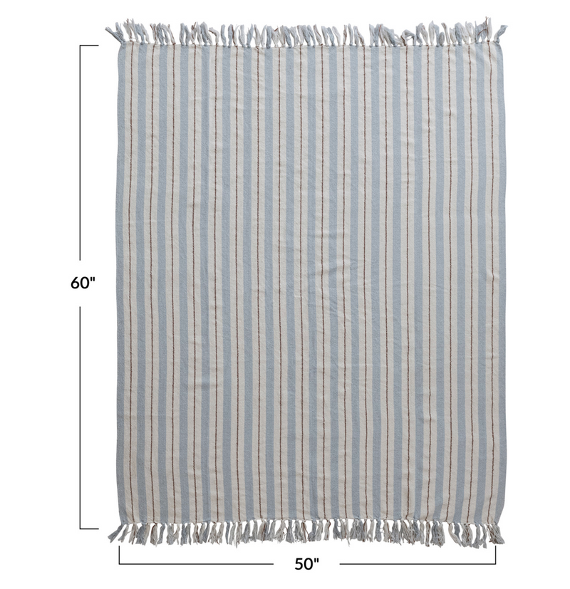 Woven Recycled Cotton Blend Striped Throw w/ Fringe | Cozy