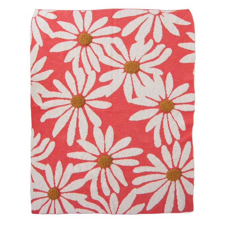 Cotton Knit Baby Blanket w/ Flowers & Tufting