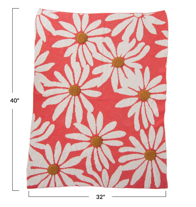 Cotton Knit Baby Blanket w/ Flowers & Tufting