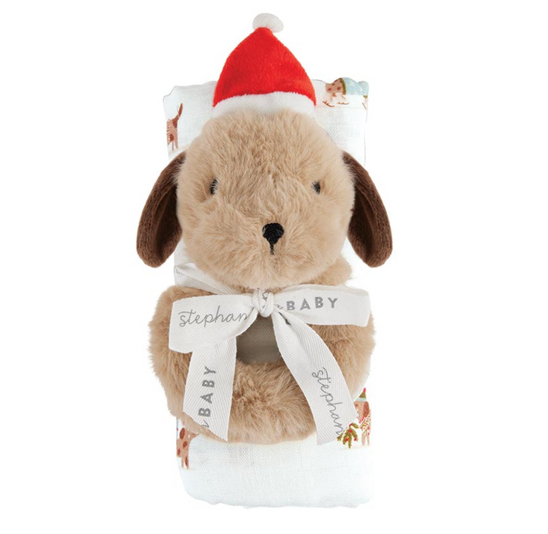 Swaddle Blanket + Plush Santa Rattle
