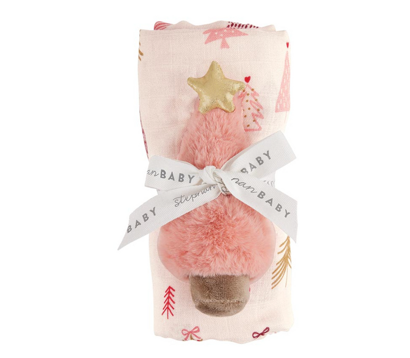 Swaddle Blanket + Plush Santa Rattle