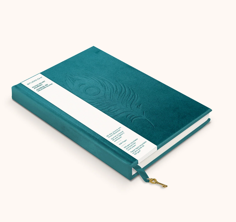 Peacock Blue Feather Olivia Velvet A5 Journal