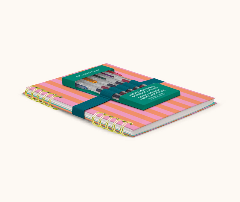 Cabana Stripes Harper Split-Spiral Notebook & Pen Set
