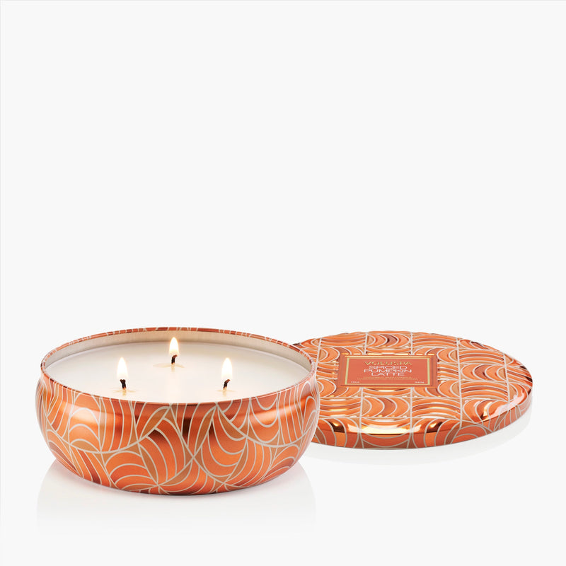 VOLUSPA Spiced Pumpkin Latte 3 Wick Tin Candle - alternate view