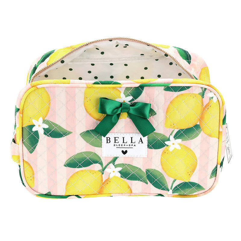 Quilted Cosmetic Bag - Pink Stripes + Lemons