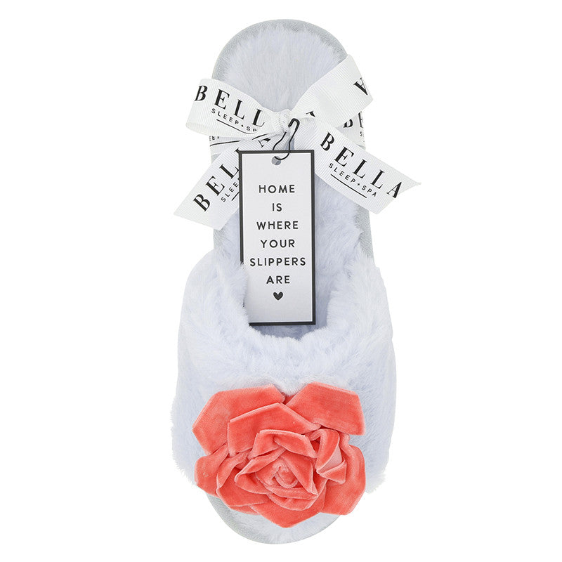 Plush Velvet Rosette Slippers | Blue + Coral Velvet Rosette