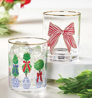 Double Old Fashioned Glass - Holiday Topiaries