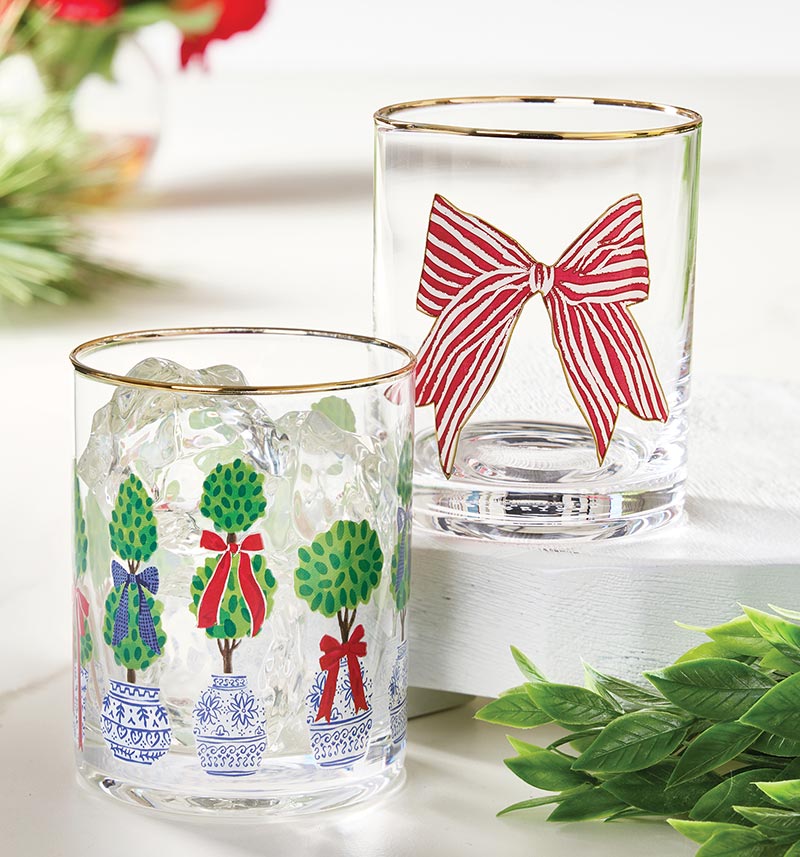 Double Old Fashioned Glass - Holiday Topiaries