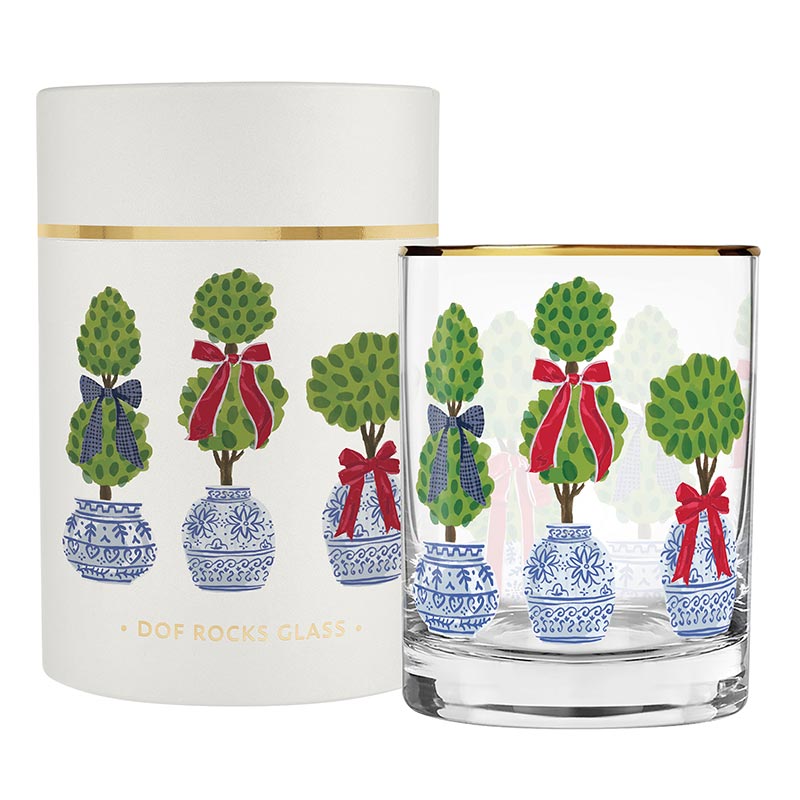 Double Old Fashioned Glass - Holiday Topiaries