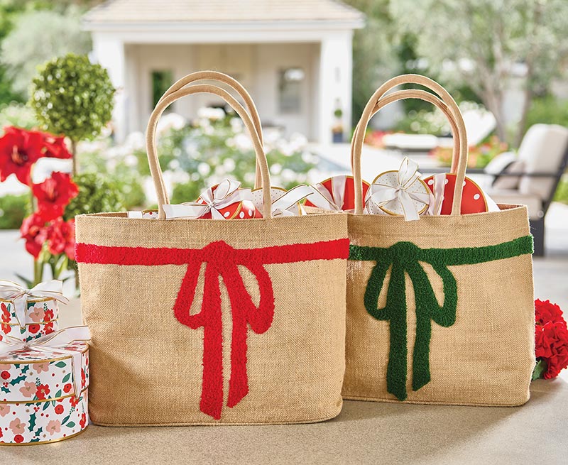 Luxe Burlap Tote - Bow