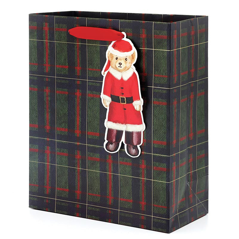 Plaid Santa Bear Large Gift Bag