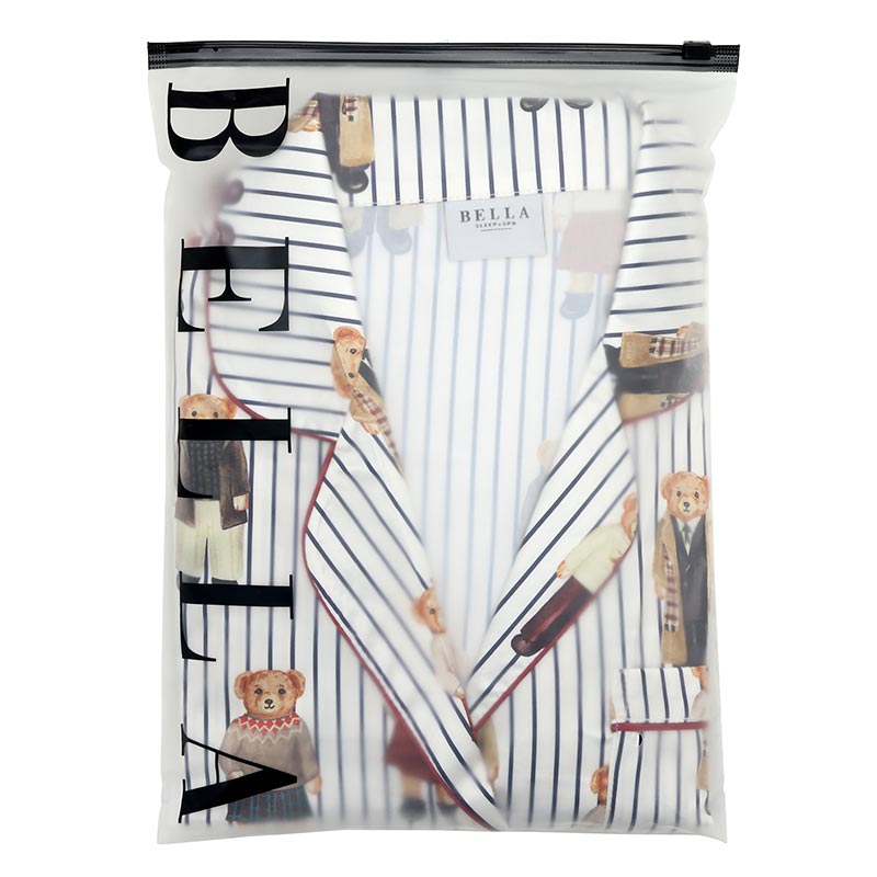 Full-Length PJ Set with Velvet Tie - Navy Stripes + Bears