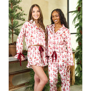 Cropped + Ruffled Short PJ Set with Velvet Ties - Ivory + Ornaments