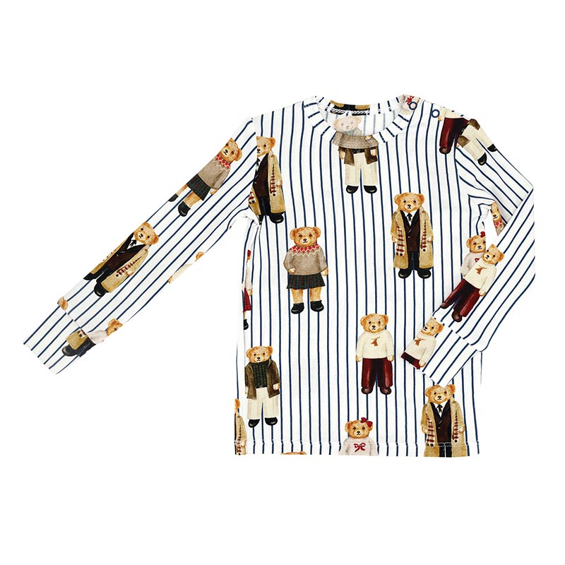 Two-Piece Long Sleeve PJ Set - Bear + Blue Stripes
