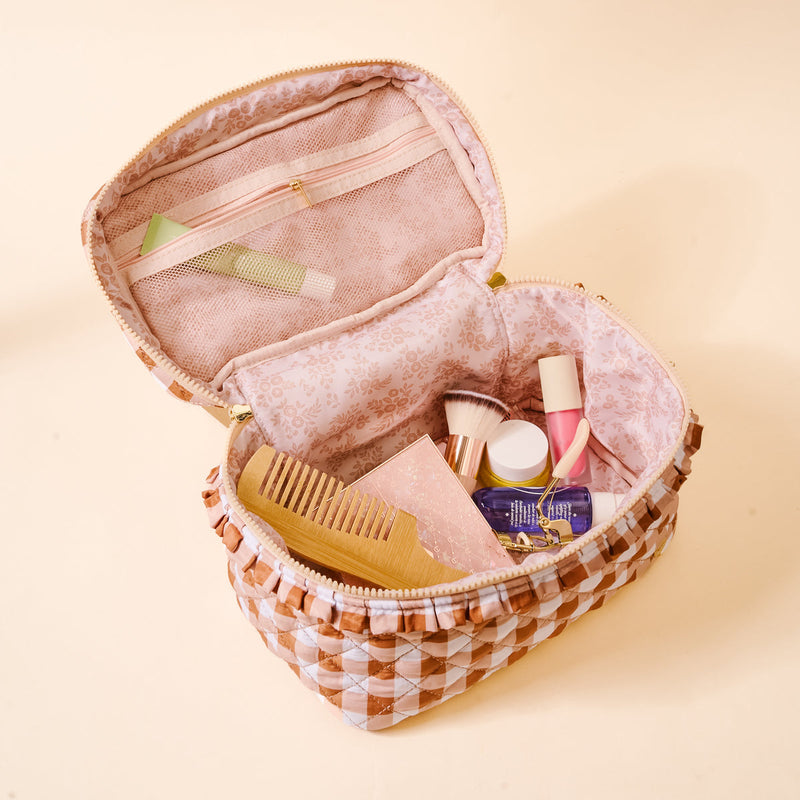 Maple Gingham Glam & Go Quilted Cosmetic Bag