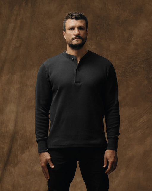 Filson Waffle Knit Henley in Faded Black