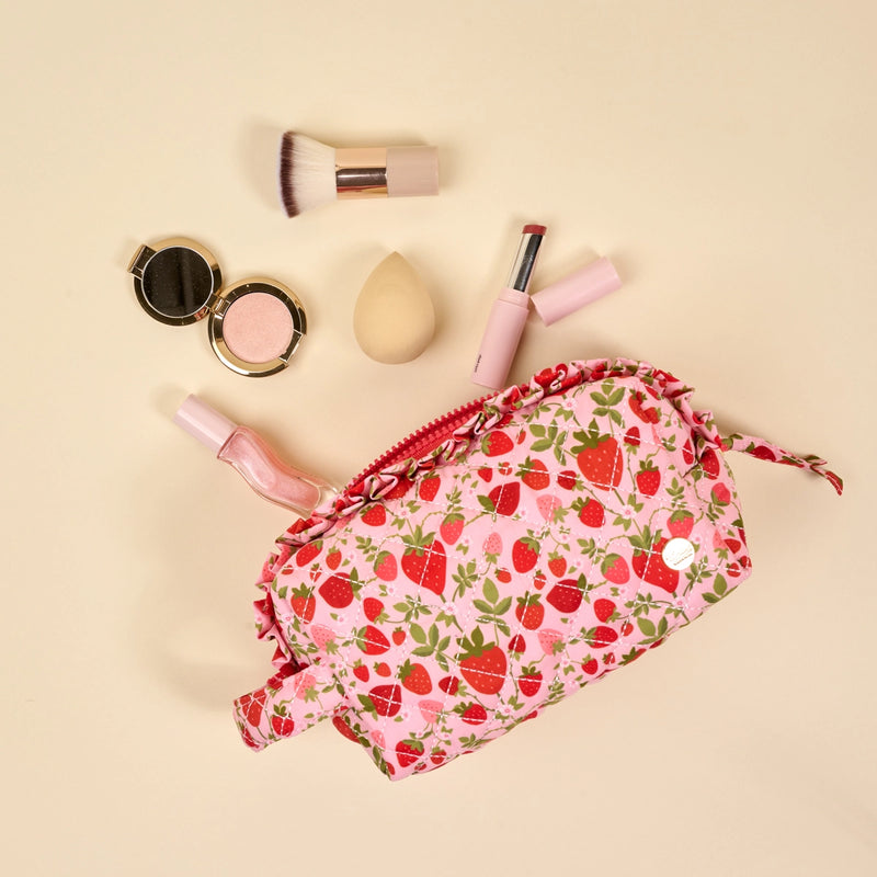 Essentials Quilted Cosmetic Pouch-Strawberry Fields