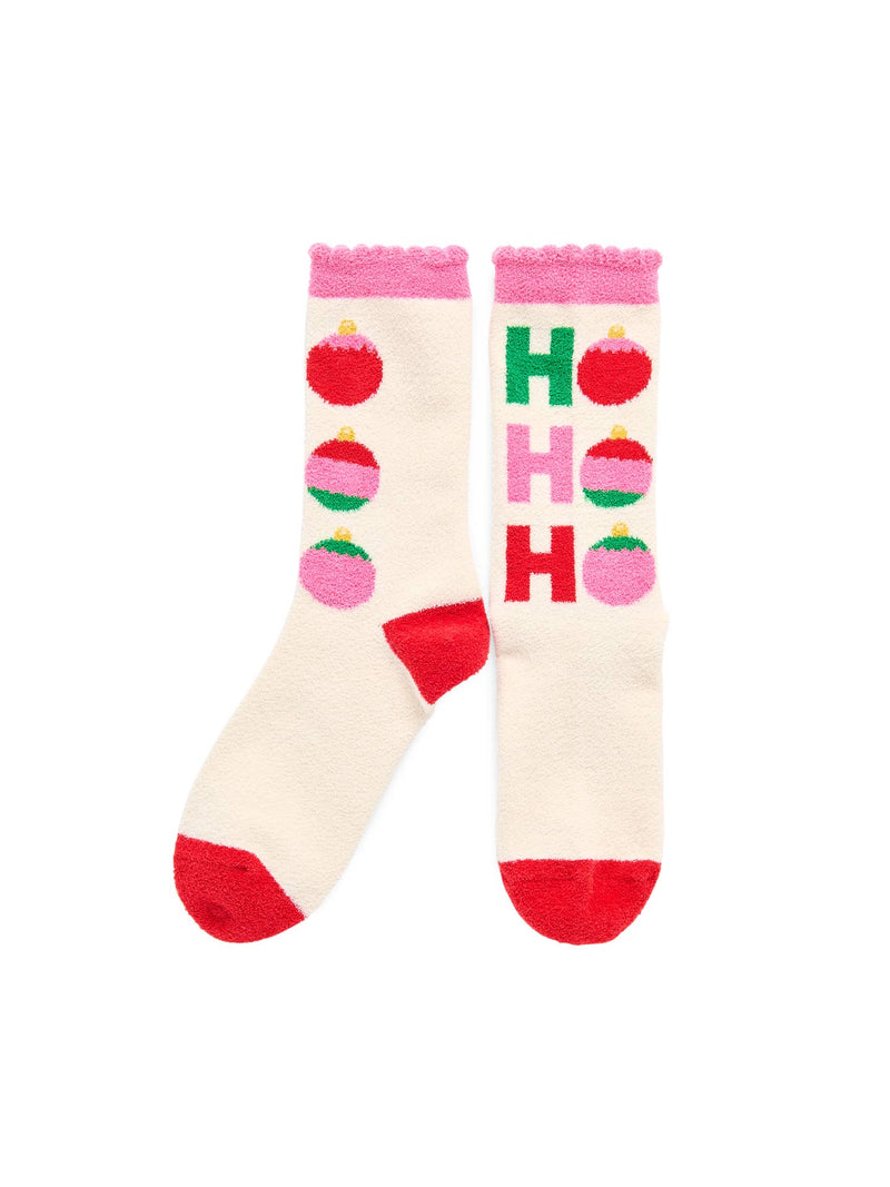 "Ho Ho Ho" Ornaments Socks | Ivory