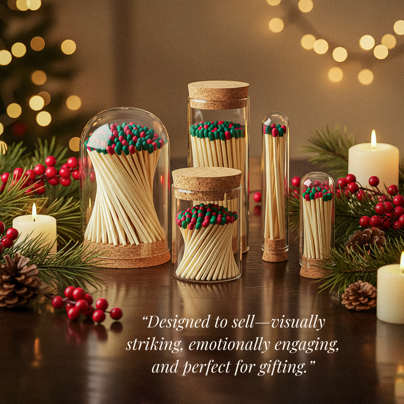 4" Matches in Premium Glass Cloche - Cherry Red